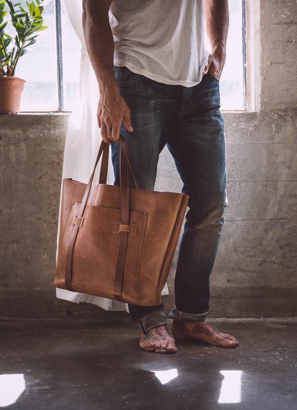 WP Standard The Cargo Tan Leather Tote Bag Brown Cognac Tan Classic